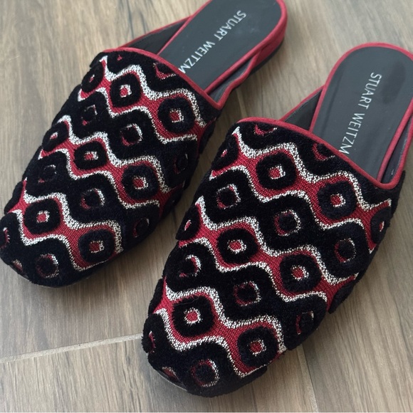 Stuart Weitzman Mulearky Red Black Geometric Slip-on Mule Flats - Picture 3 of 5
